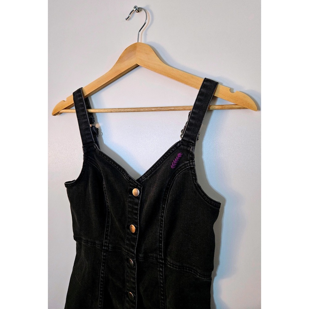BDG Urban Outfitters Black Denim Mini Dress Button Front Embroidered Small 90s - Picture 4 of 7